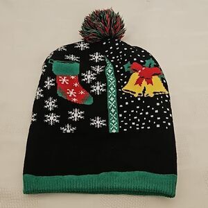 Christmas Ugly Hat With Pom Pom Unisex One Size Green & Black